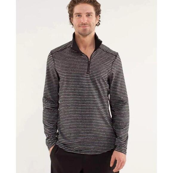 Lululemon Studio 1/2 Zip Sweatshirt Classic Stripe Heathered Black Men Sz XL Gym - Picture 11 of 13